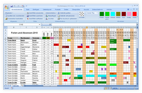 Bild Excel Ferien- und Absenzkalender